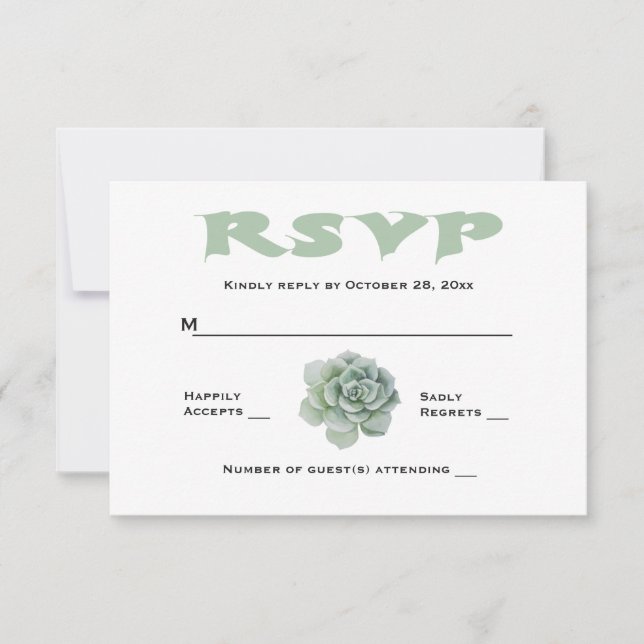 Floral RSVP Mint Green Succulent Cactus Response (Front)