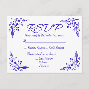 Floral RSVP Navy Blue Cobalt Wedding Flowers Invitation Postcard