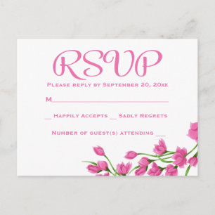 Floral RSVP Pink Fuchsia & White Flowers Wedding Invitation Postcard