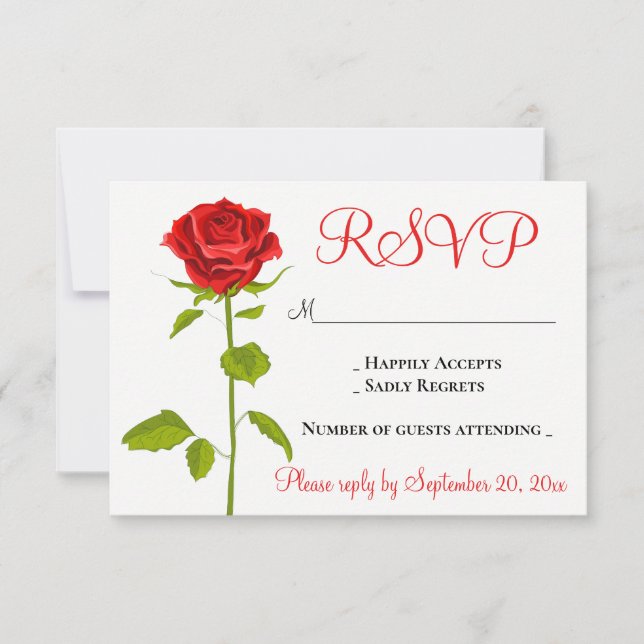 Floral RSVP Red Rose Wedding Romantic Flowers (Front)