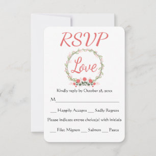 Floral RSVP Rose Wreath Pink Red Response Card