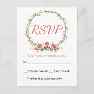 Floral RSVP Rose Wreath Pink Red Response Card