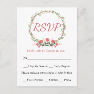 Floral RSVP Rose Wreath Pink Red Response Card
