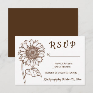 Floral RSVP Sunflower Wedding Brown Party Country Invitation