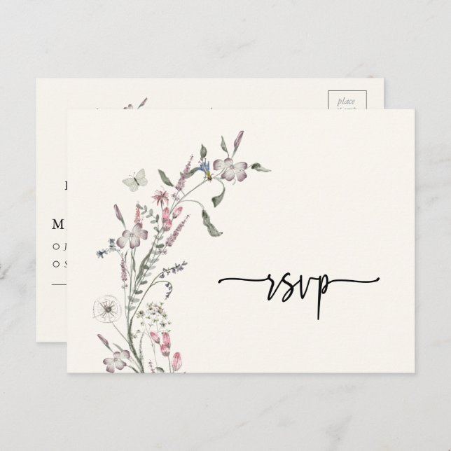 Floral RSVP Wedding Postcard (Front/Back)