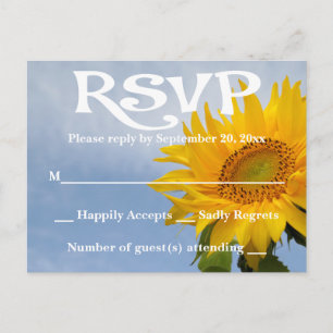 Floral RSVP Yellow Sunflower & Blue Wedding Party Invitation Postcard