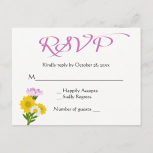 Floral RSVP Yellow Sunflower, Daisy Purple Wedding Invitation Postcard