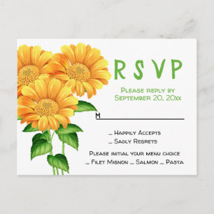 Floral RSVP Yellow Sunflower Green Flower Wedding Invitation Postcard