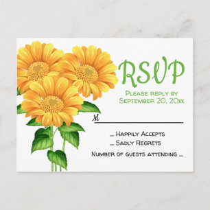 Floral RSVP Yellow Sunflower Green Wedding Flowers Invitation Postcard