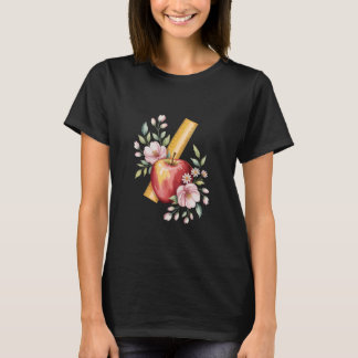 Floral Ruler Apple Flower Teaching Education Teach T-Shirt