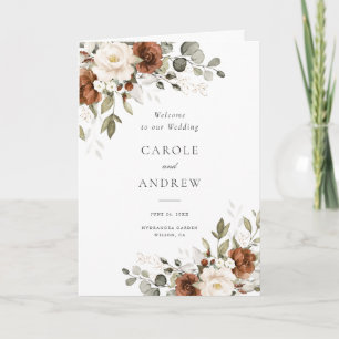 Floral Rust Beige Gold Greenery Folded Wedding Programme