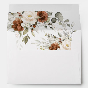 Floral Rust Burnt Orange White Greenery Wedding Envelope