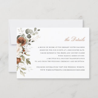 Floral Rust Cream Greenery Fall Details Insert Invitation