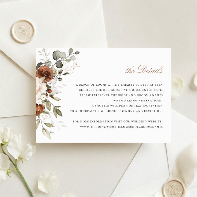 Floral Rust Cream Greenery Fall Details Insert Invitation (Creator Uploaded)