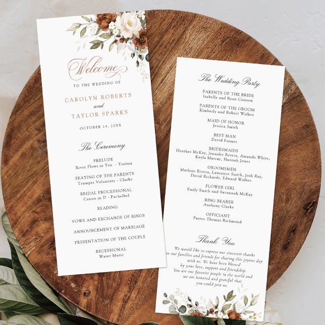 Floral Rust Cream Greenery Fall Wedding Program Programme (Creator Uploaded)