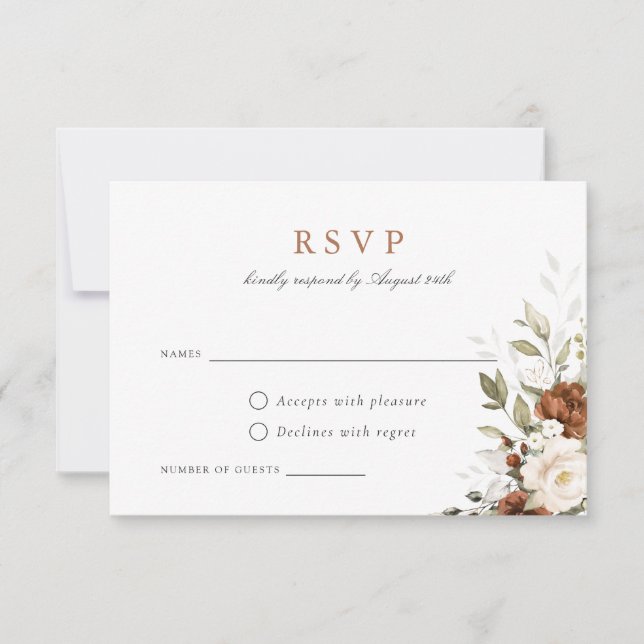 Floral Rust Cream Greenery Fall Wedding RSVP Card (Front)