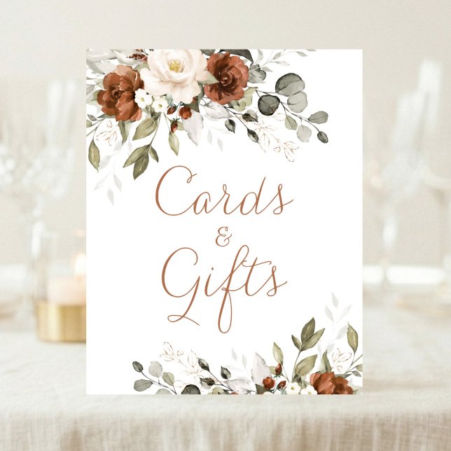 Floral Rust Cream Greenery Wedding Cards Gift Sign (Creator Uploaded)