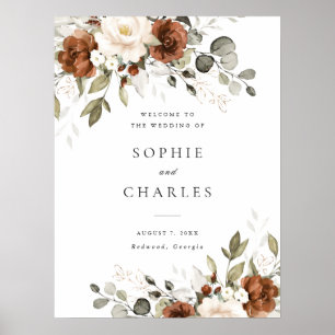 Floral Rust Cream Greenery Wedding Welcome Sign