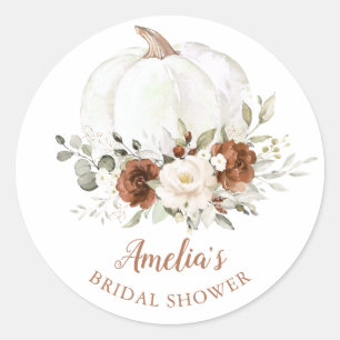 Floral Rust Cream Pumpkin Bridal Shower Classic Round Sticker
