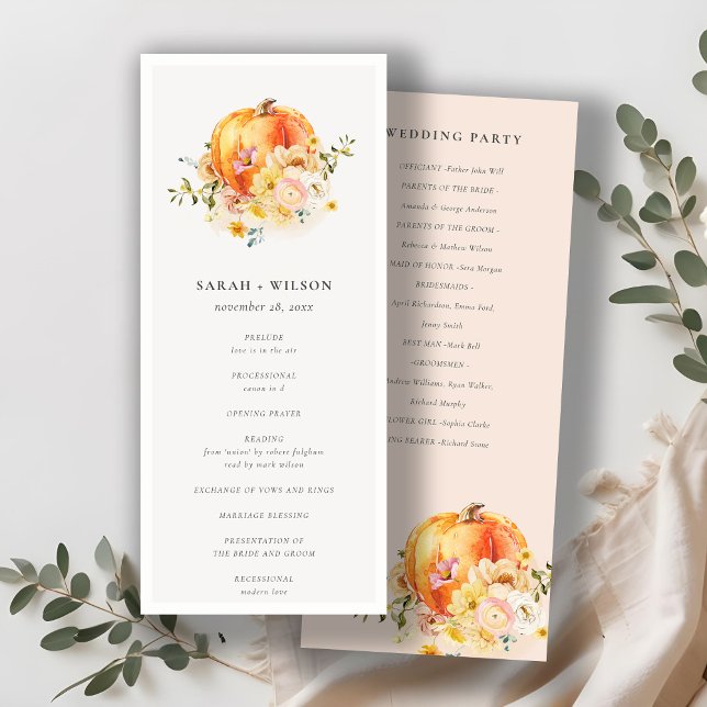 Floral Rust Fall Pumpkin Wedding Ceremony Program Menu (Creator Uploaded)