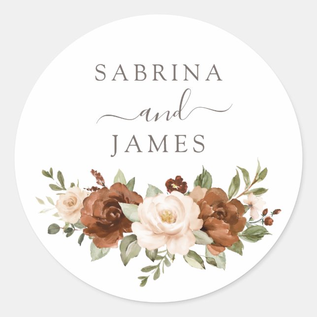 Floral Rust Greenery Peach Envelope Seal Sticker (Front)