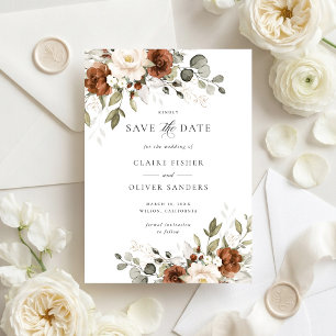 Floral Rust Greenery Wedding Save the Date Invitation