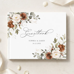 Floral Rust Ivory Cream Greenery Fall Wedding Guest Book