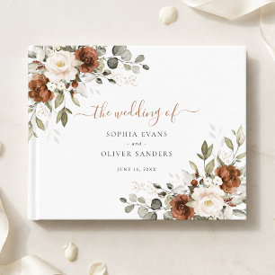 Floral Rust Ivory Cream Greenery Fall Wedding Guest Book