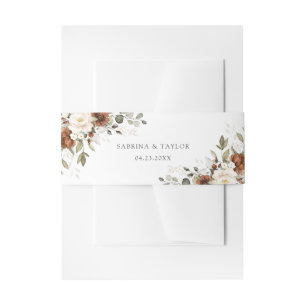 Floral Rust Ivory Cream Greenery Fall Wedding Invitation Belly Band