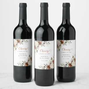 Floral Rust Ivory Cream Wedding Fall Wine Label