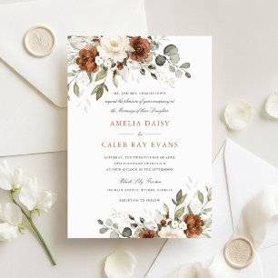 Floral Rust Ivory White Greenery Wedding Invitation