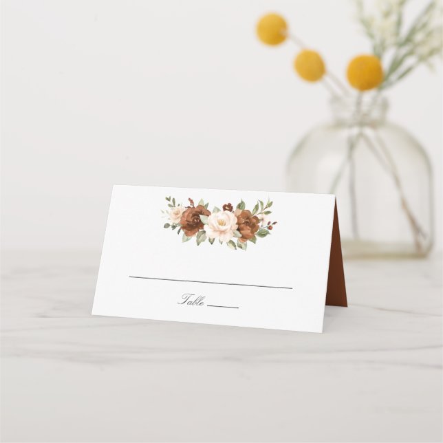 Floral Rust Peach Greenery Elegant Wedding Place Card (Front)