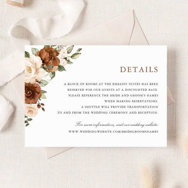 Floral Rust Peach Greenery Wedding Details Insert Invitation (Creator Uploaded)