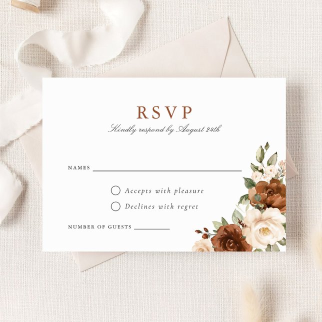 Floral Rust Peach Greenery Wedding RSVP Card (Creator Uploaded)