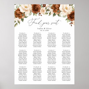Floral Rust Peach Greenery Wedding Seating Chart