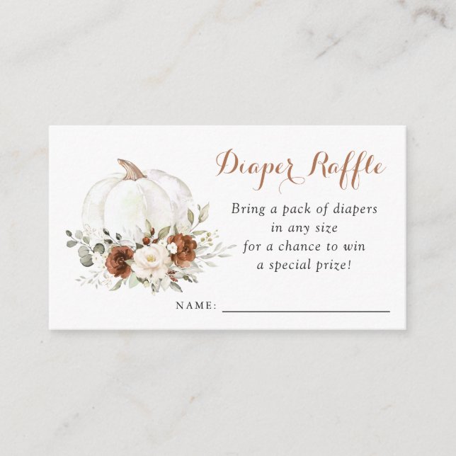 Floral Rust Pumpkin Baby Shower Diaper Raffle Enclosure Card (Front)