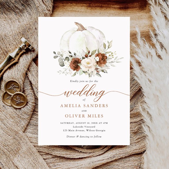 Floral Rust Pumpkin Fall Greenery Wedding Invitation (Creator Uploaded)
