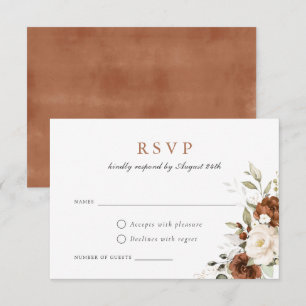 Floral Rust Pumpkin Greenery Fall Wedding RSVP Invitation