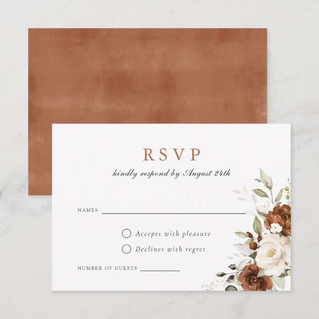 Floral Rust Pumpkin Greenery Fall Wedding RSVP Invitation (Front/Back)