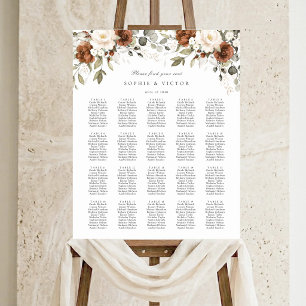Floral Rust White 20 Table Wedding Seating Chart