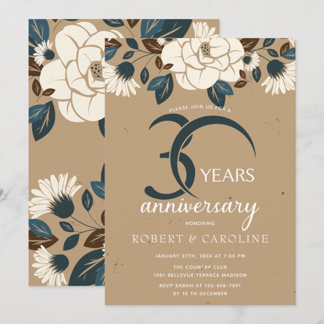 Floral Rustic 30th Wedding Anniversary Invitation (Front/Back)