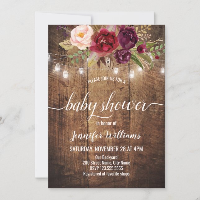 Floral Rustic Baby Shower Invitation (Front)