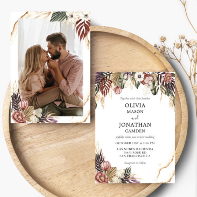Floral Rustic Boho Fall Photo Wedding Invitation (Creator Uploaded)