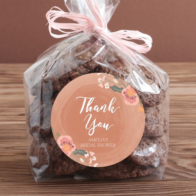 Floral Rustic Bridal Shower Thank You Round Classic Round Sticker (Creator Uploaded)