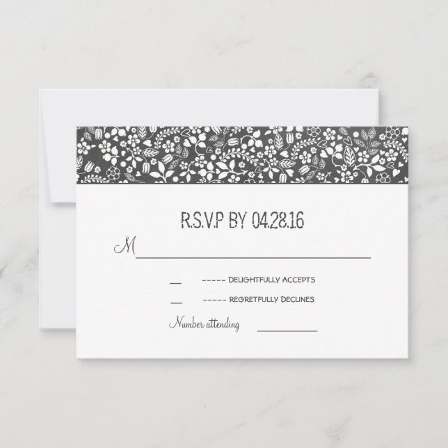 Floral Rustic Chalkboard Wedding RSVP cards (Front)