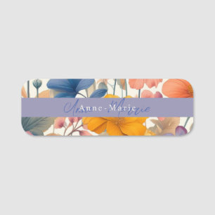 Floral rustic colorful bohemian botanical name tag