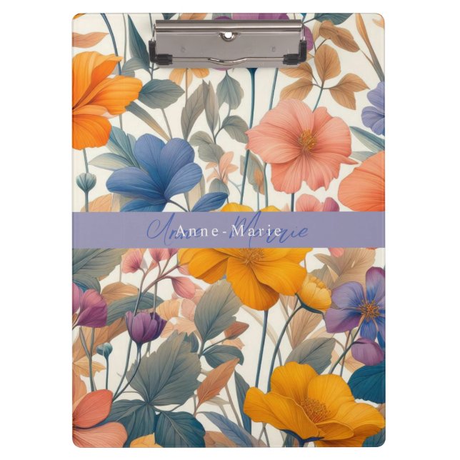 Floral rustic colourful bohemian botanical clipboard (Front)
