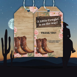 Floral Rustic Cowgirl Boots Baby Shower Gift Tags
