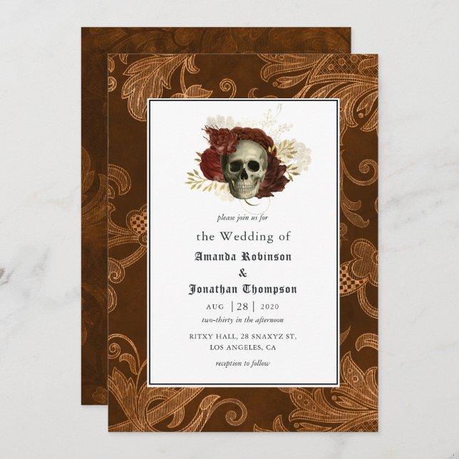 Floral Rustic Damask Gothic Wedding Invitation (Front/Back)