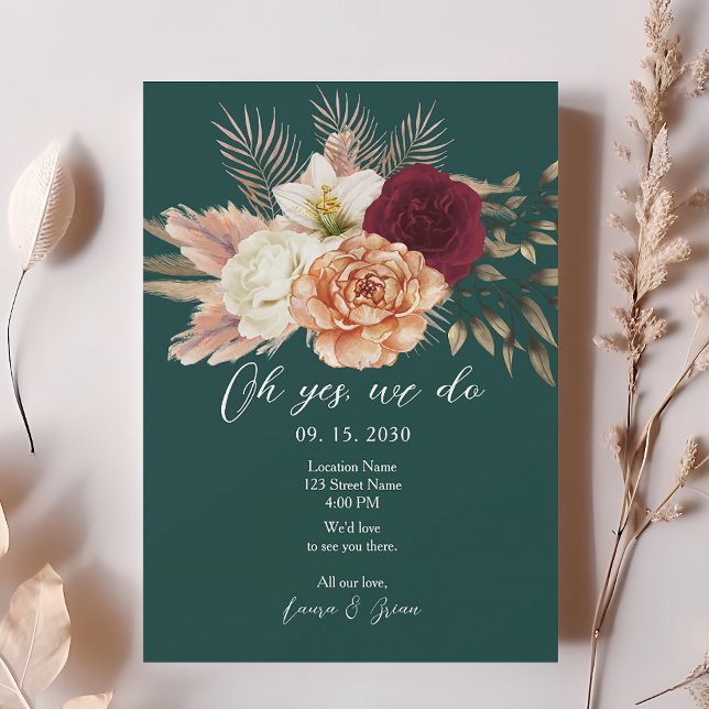 Floral Rustic Emerald Green Wedding Reception  Invitation (Creator Uploaded)